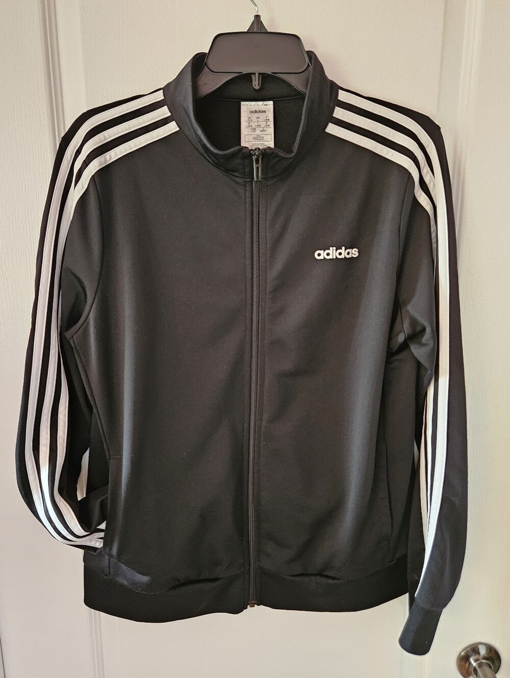 adidas Women's Black Track Jacket with White 3-Stripes Size Large